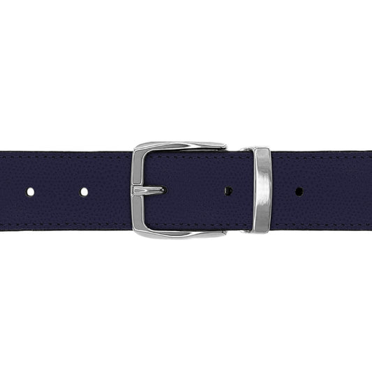 Ceinture 30 mm cuir grainé bleu marine boucle Côme argent
