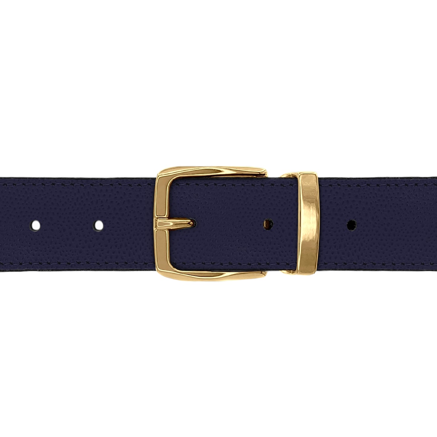 Ceinture 30 mm cuir grainé bleu marine boucle Côme or