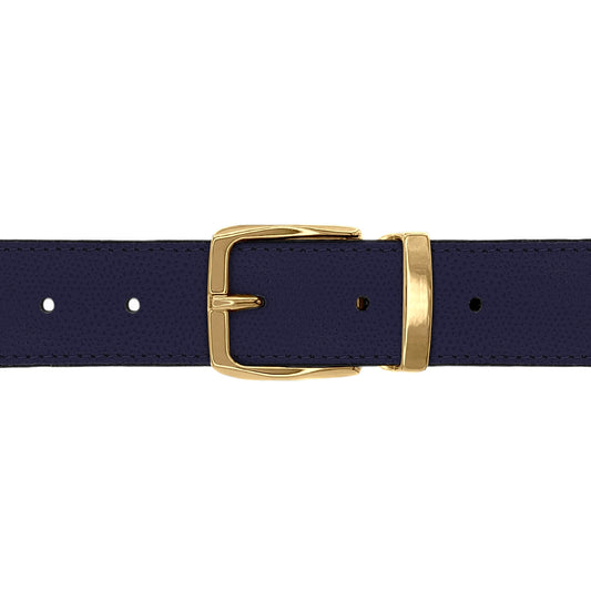 Ceinture 30 mm cuir grainé bleu marine boucle Côme or