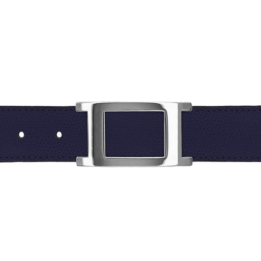 Ceinture 30 mm cuir grainé bleu marine boucle Portofino argent
