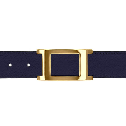 Ceinture 30 mm cuir grainé bleu marine boucle Portofino or