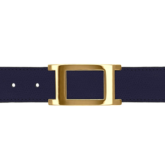 Ceinture 30 mm cuir grainé bleu marine boucle Portofino or