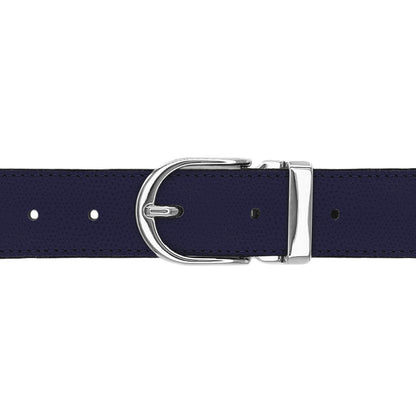Ceinture 30 mm cuir grainé bleu marine boucle Roma argent