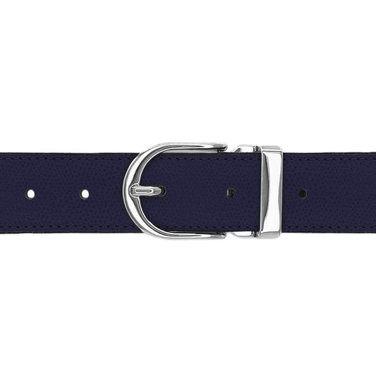 Ceinture 30 mm cuir grainé bleu marine boucle Roma argent