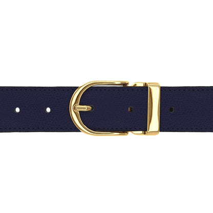 Ceinture 30 mm cuir grainé bleu marine boucle Roma or