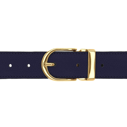 Ceinture 30 mm cuir grainé bleu marine boucle Roma or