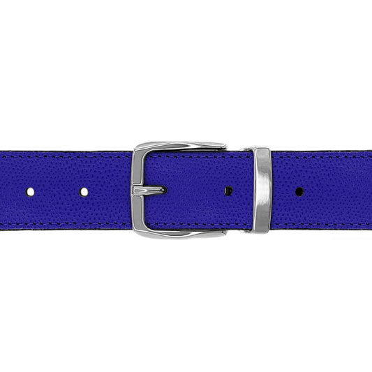 Ceinture 30 mm cuir grainé bleu roi boucle Côme argent