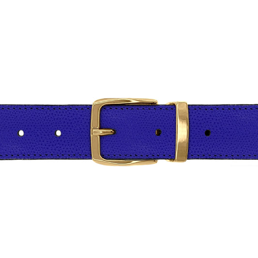 Ceinture 30 mm cuir grainé bleu roi boucle Côme or