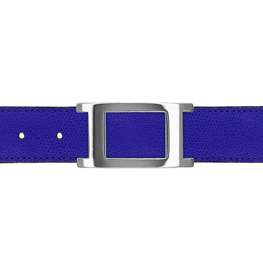 Ceinture 30 mm cuir grainé bleu roi boucle Portofino argent