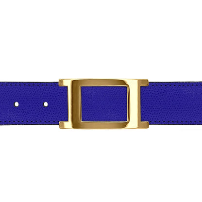 Ceinture 30 mm cuir grainé bleu roi boucle Portofino or