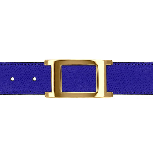 Ceinture 30 mm cuir grainé bleu roi boucle Portofino or