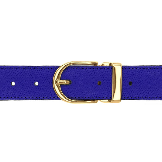 Ceinture 30 mm cuir grainé bleu roi boucle Roma or