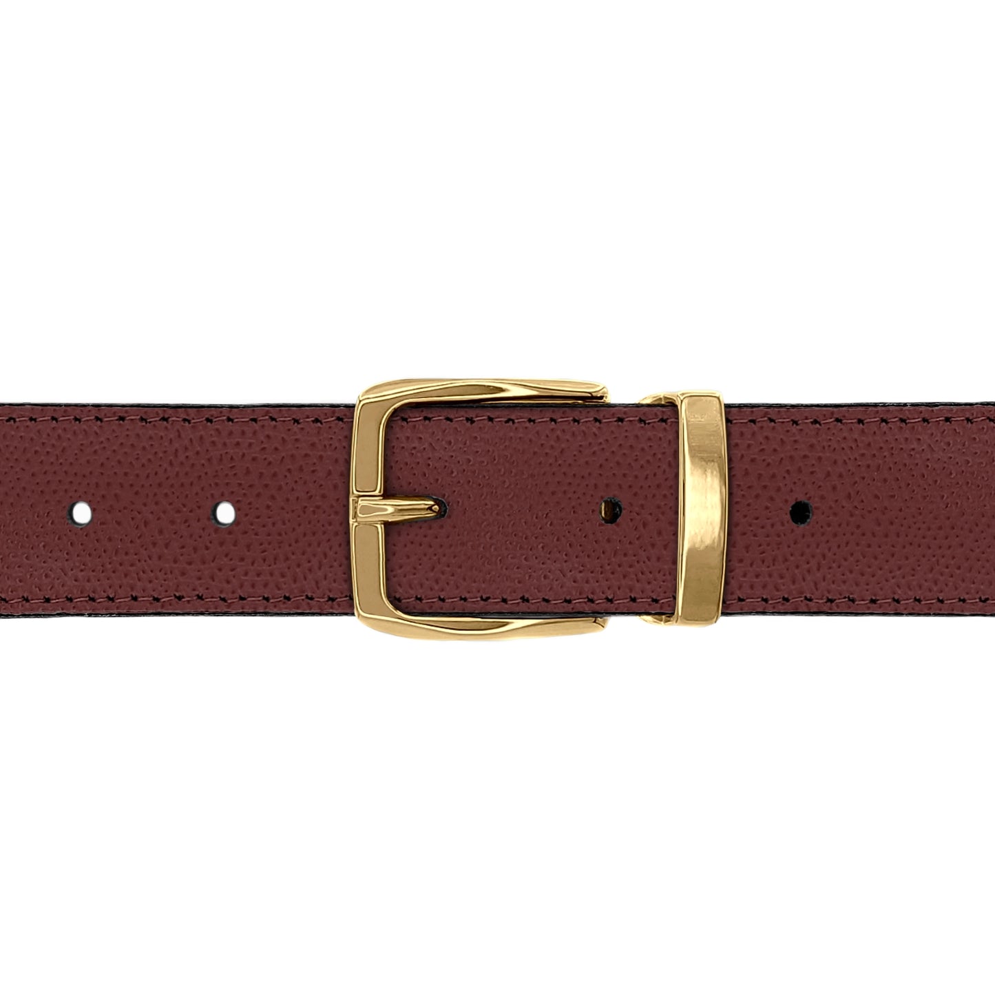 Ceinture 30 mm cuir grainé bordeaux boucle Côme or