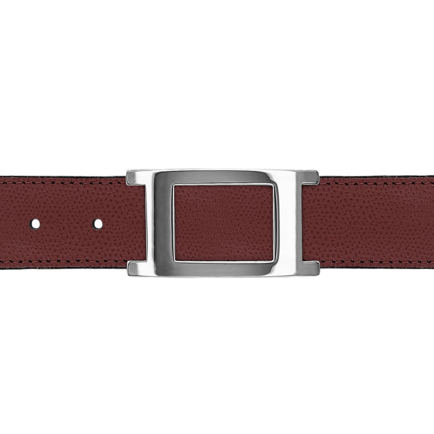 Ceinture 30 mm cuir grainé bordeaux boucle Portofino argent