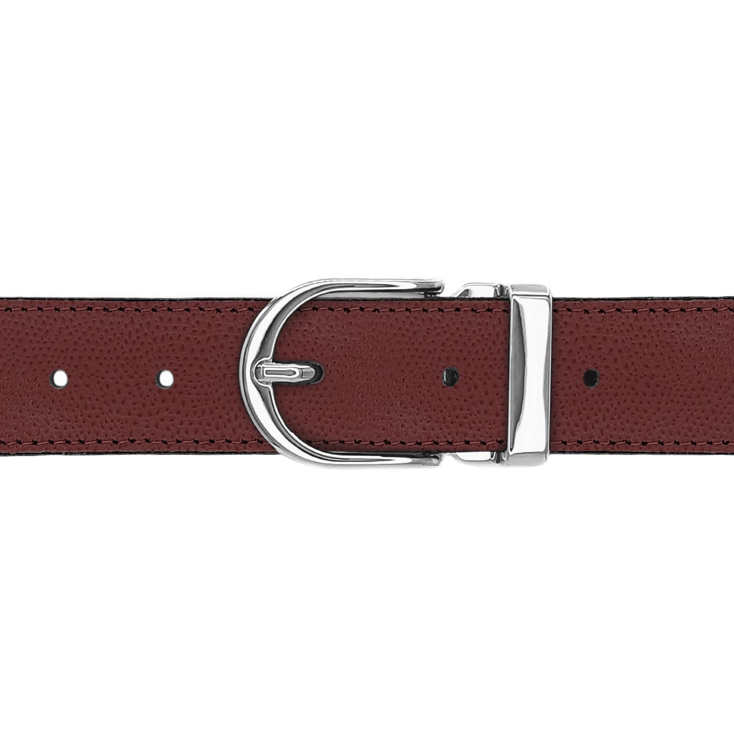 Ceinture 30 mm cuir grainé bordeaux boucle Roma argent
