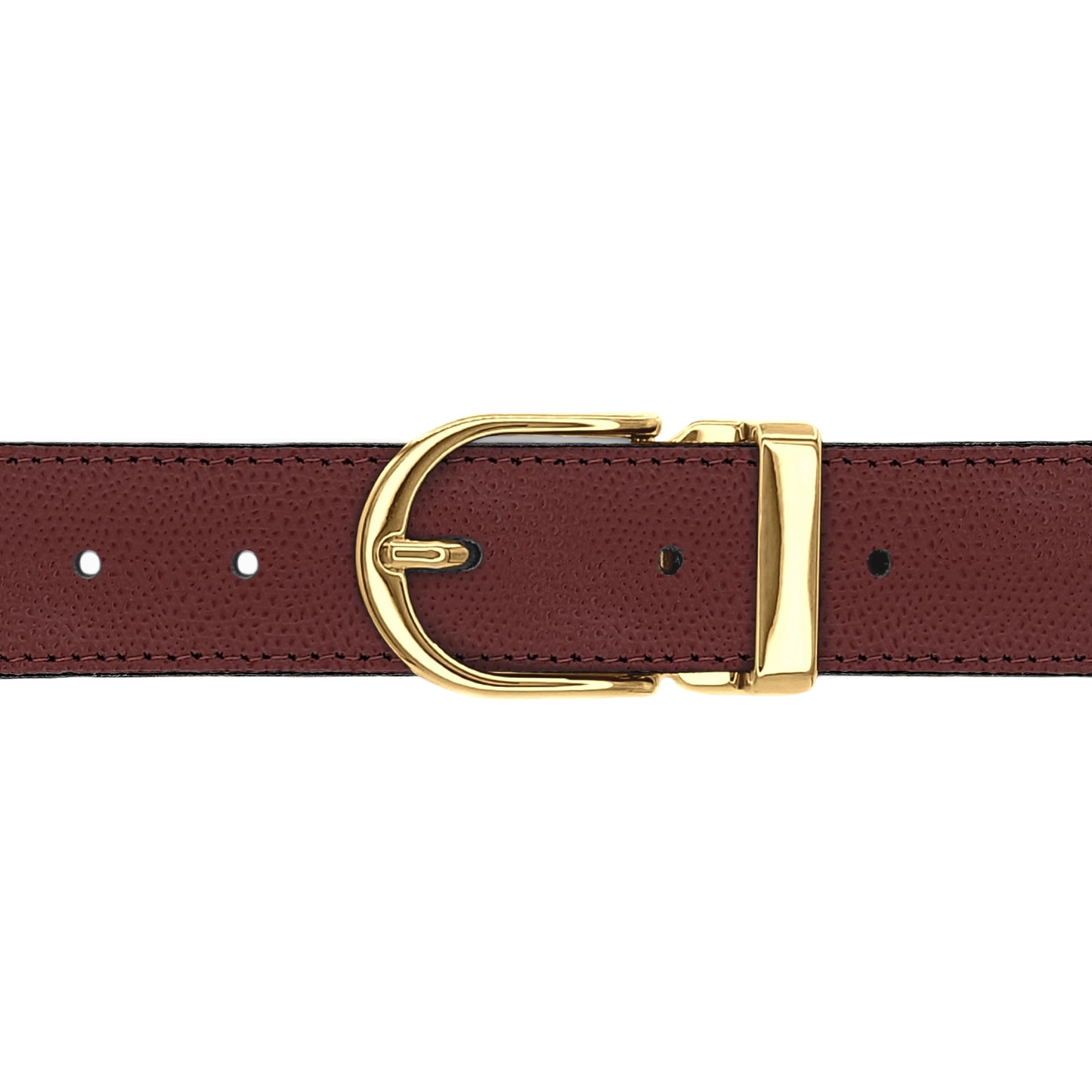 Ceinture 30 mm cuir grainé bordeaux boucle Roma or