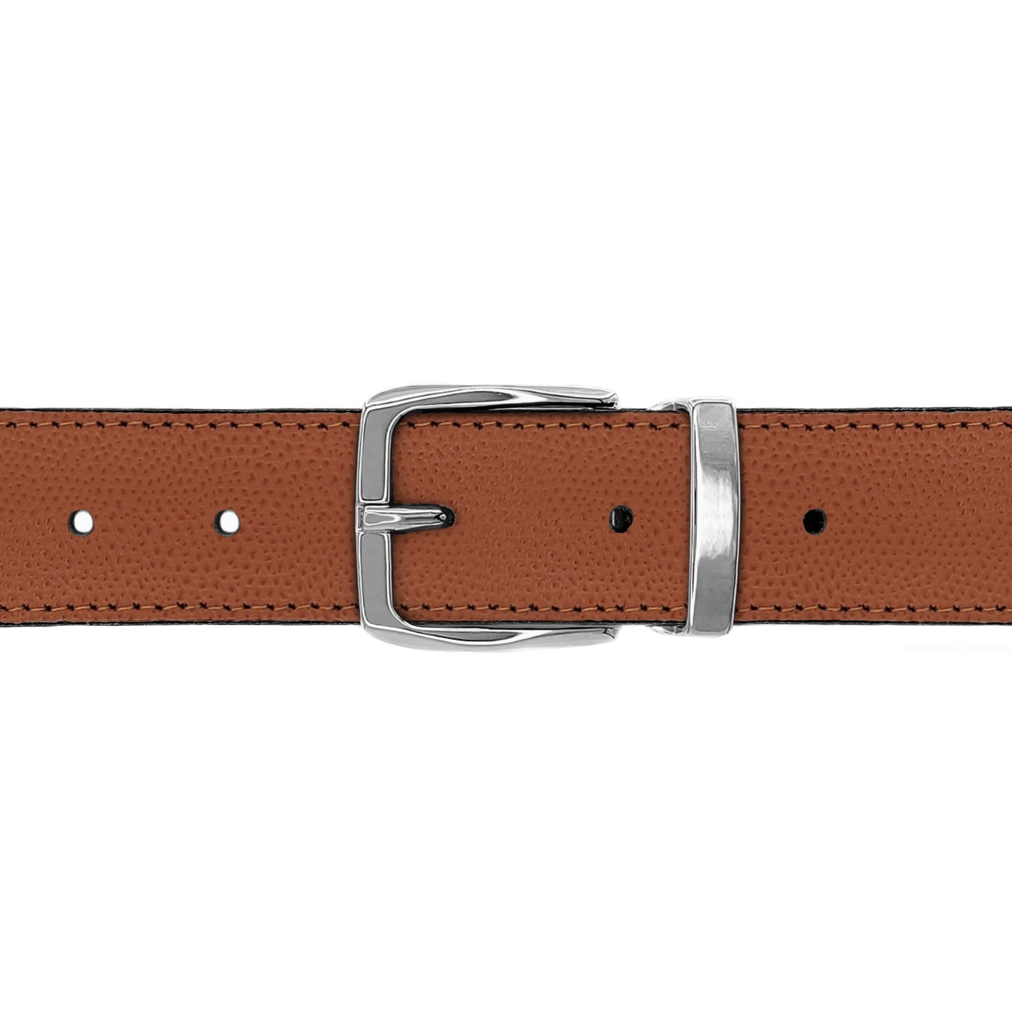 Ceinture 30 mm cuir grainé cognac boucle Côme argent