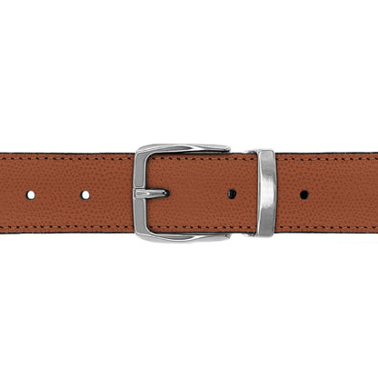 Ceinture 30 mm cuir grainé cognac boucle Côme argent