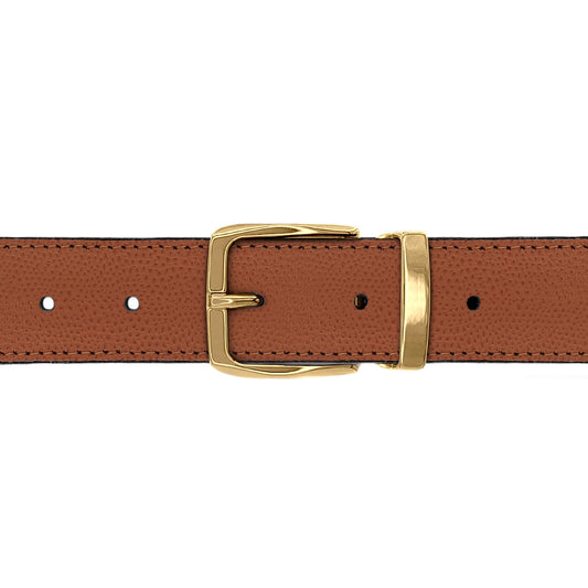 Ceinture 30 mm cuir grainé cognac boucle Côme or