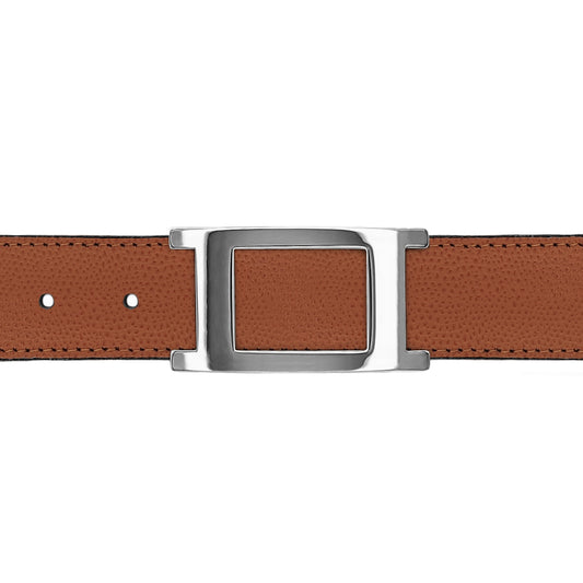 Ceinture 30 mm cuir grainé cognac boucle Portofino argent