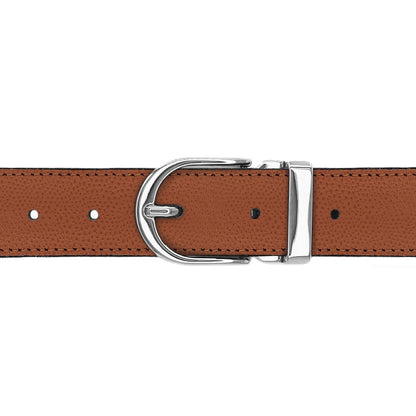 Ceinture 30 mm cuir grainé cognac boucle Roma argent