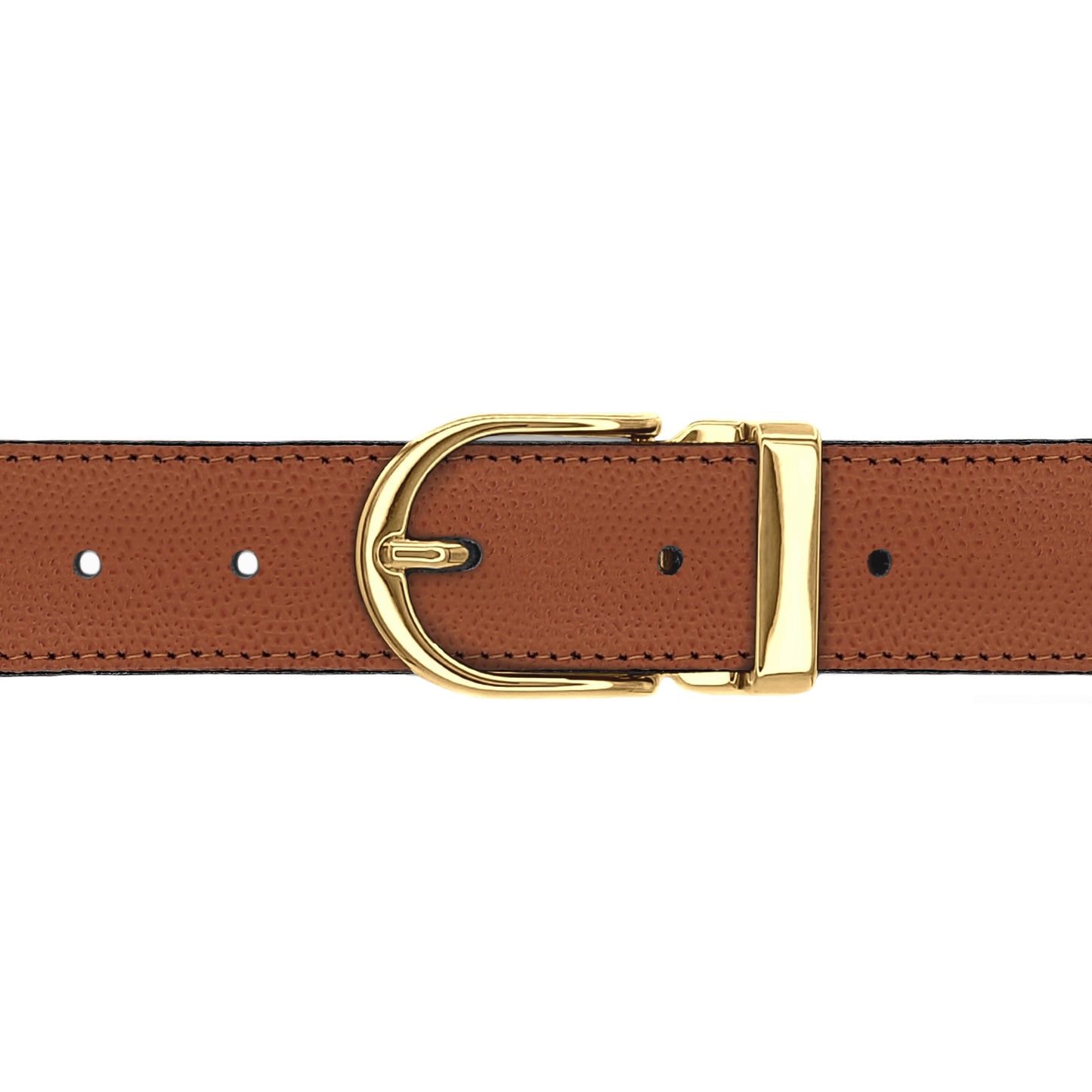 Ceinture 30 mm cuir grainé cognac boucle Roma or