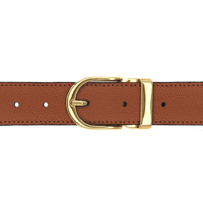 Ceinture 30 mm cuir grainé cognac boucle Roma or