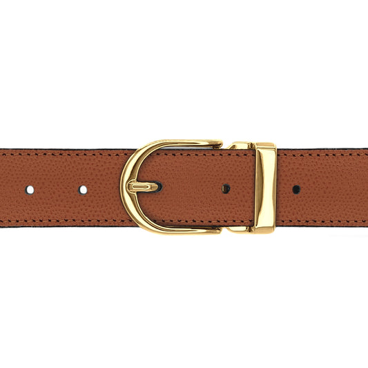 Ceinture 30 mm cuir grainé cognac boucle Roma or