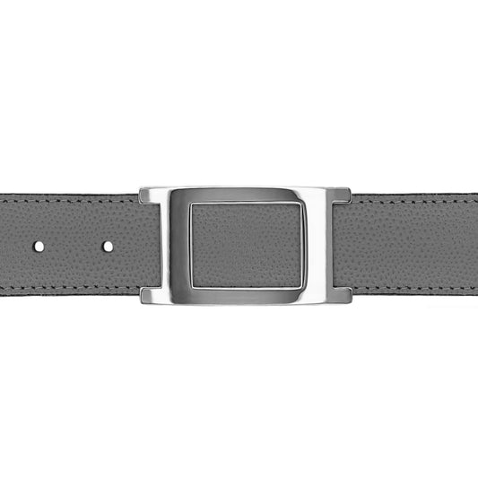 Ceinture 30 mm cuir grainé gris boucle Portofino argent
