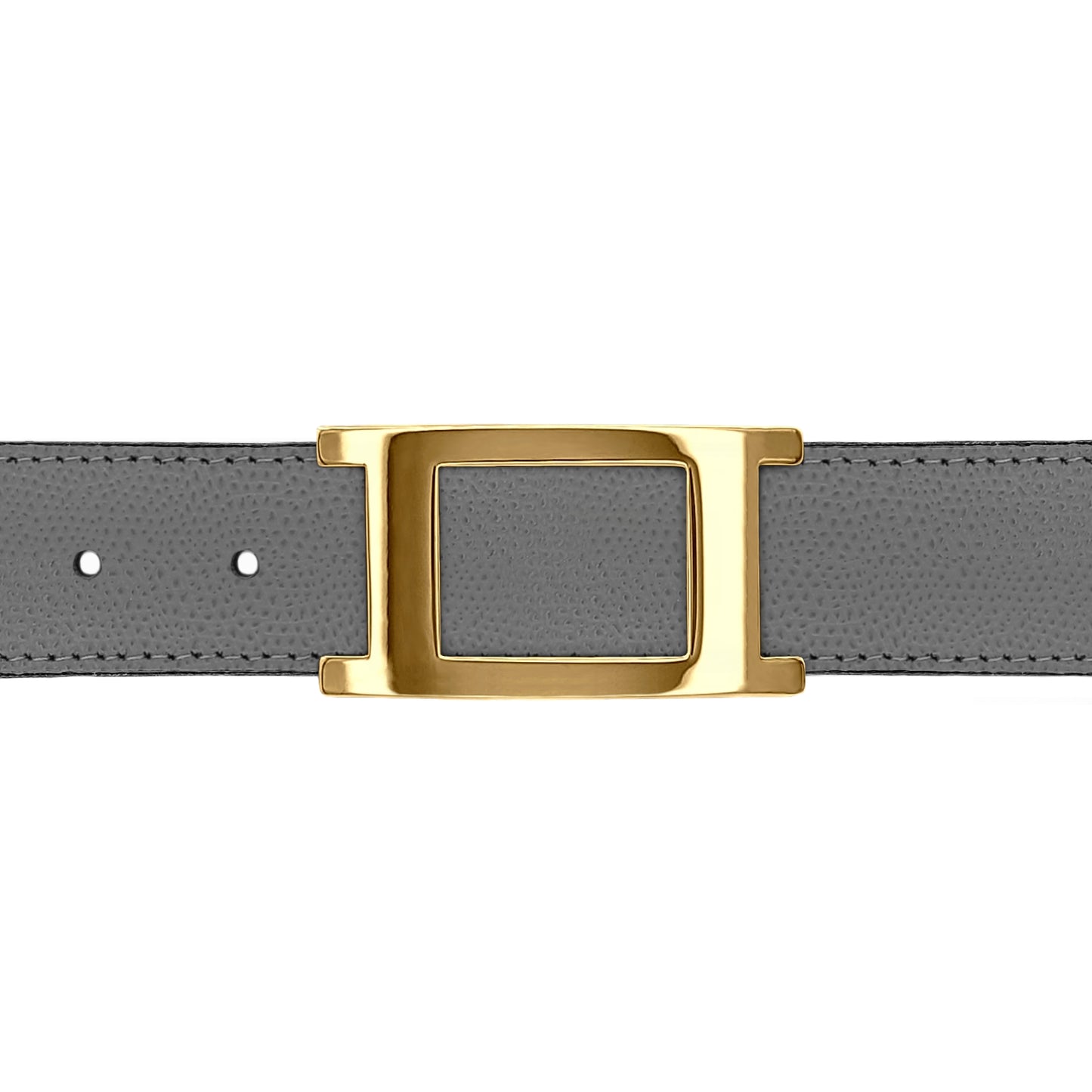 Ceinture 30 mm cuir grainé gris boucle Portofino or