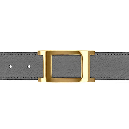 Ceinture 30 mm cuir grainé gris boucle Portofino or
