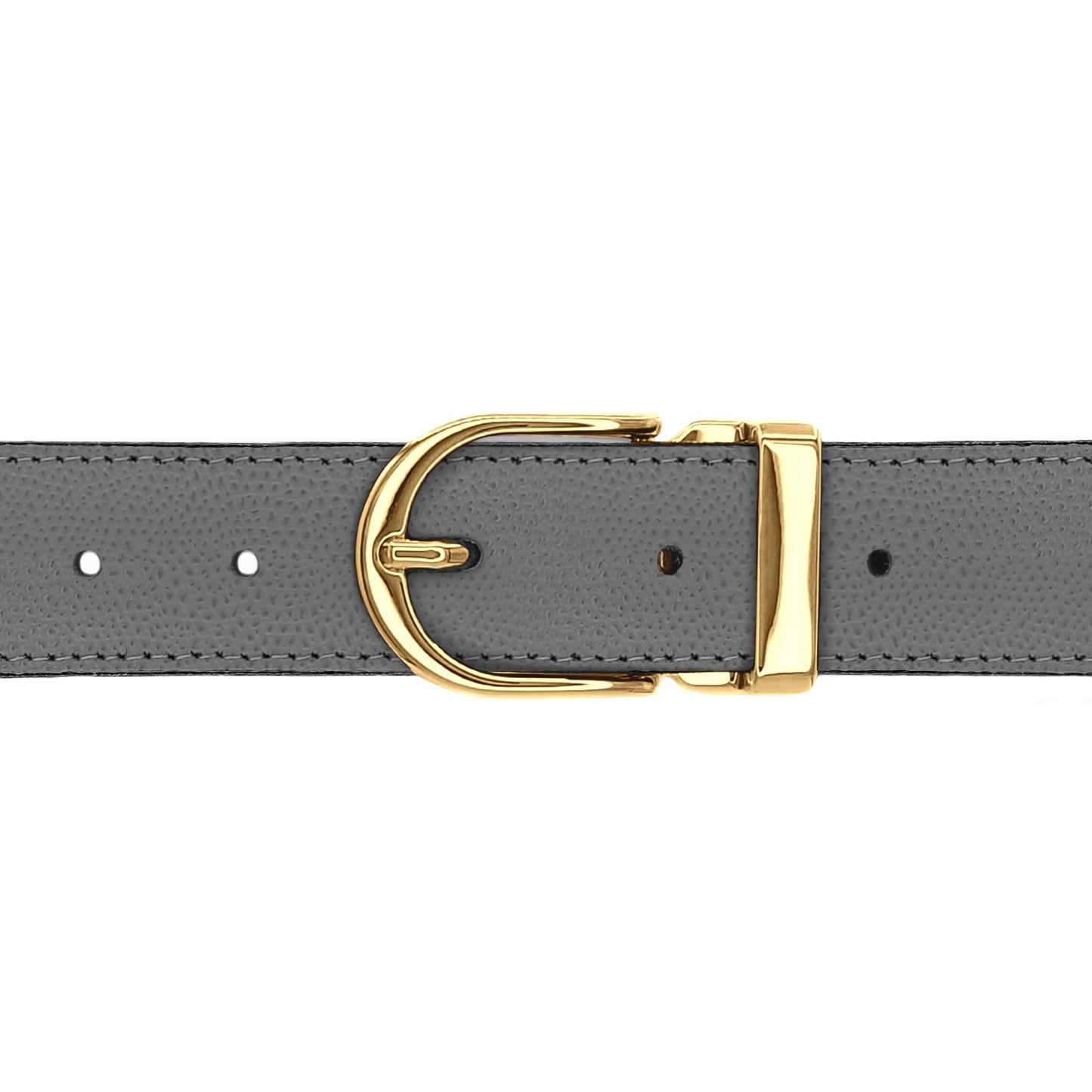 Ceinture 30 mm cuir grainé gris boucle Roma or
