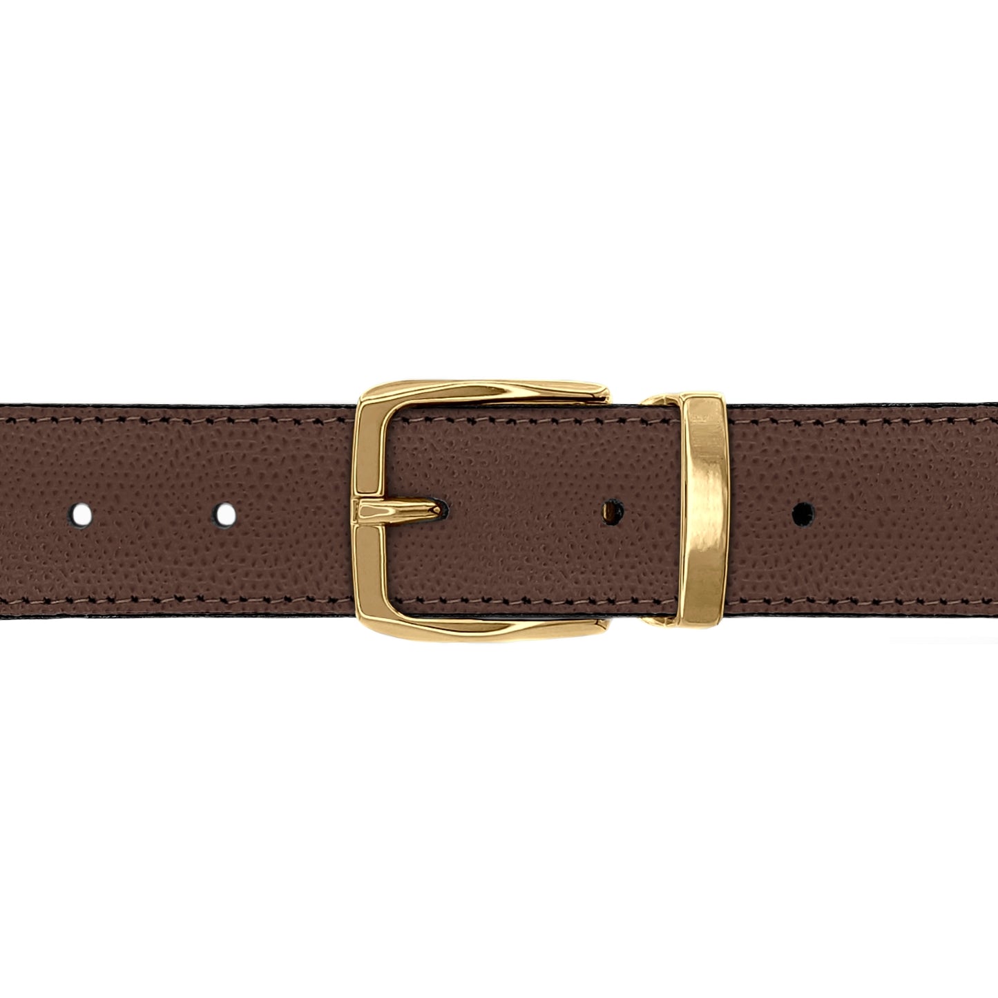 Ceinture 30 mm cuir grainé marron boucle Côme or