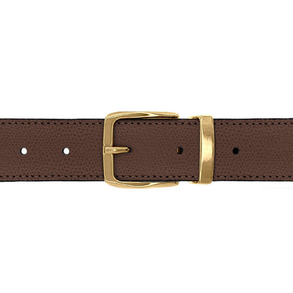 Ceinture 30 mm cuir grainé marron boucle Côme or