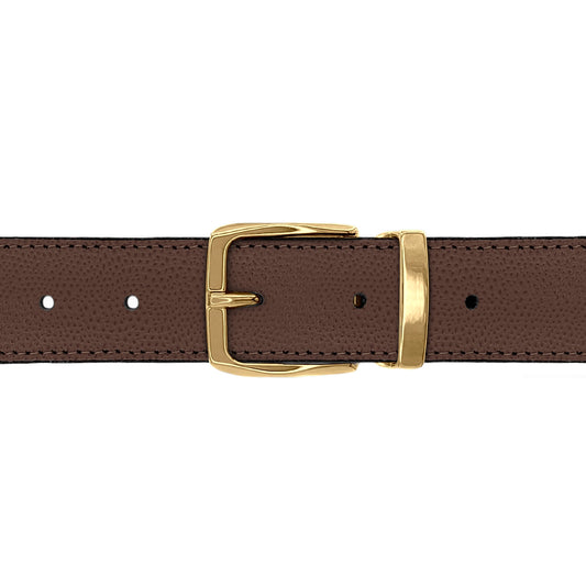 Ceinture 30 mm cuir grainé marron boucle Côme or