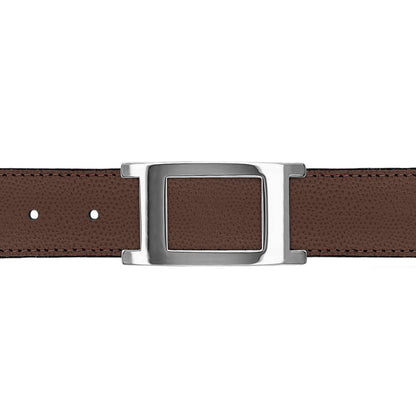 Ceinture 30 mm cuir grainé marron boucle Portofino argent