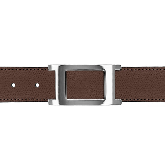 Ceinture 30 mm cuir grainé marron boucle Portofino argent