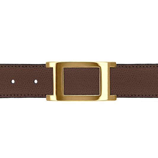 Ceinture 30 mm cuir grainé marron boucle Portofino or