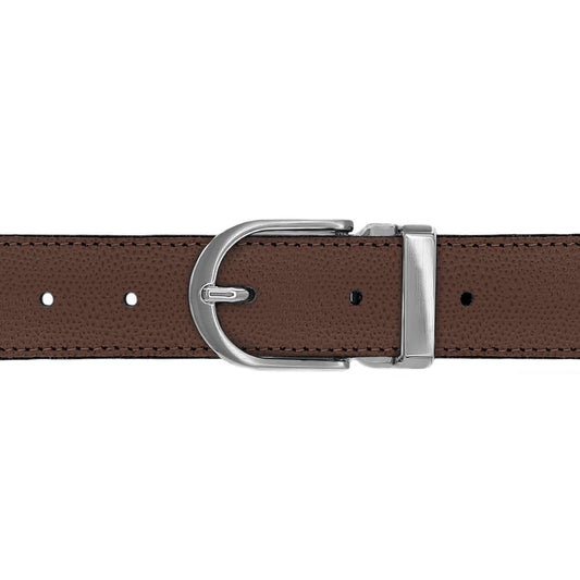 Ceinture 30 mm cuir grainé marron boucle Roma mate