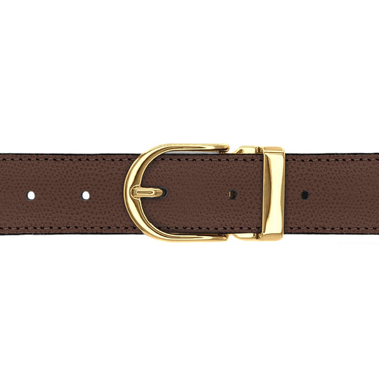 Ceinture 30 mm cuir grainé marron boucle Roma or