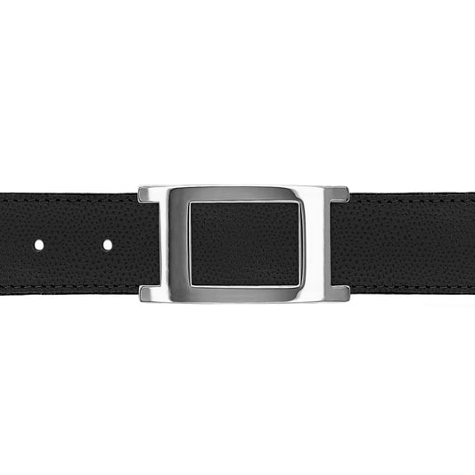 Ceinture 30 mm cuir grainé noir boucle Portofino argent