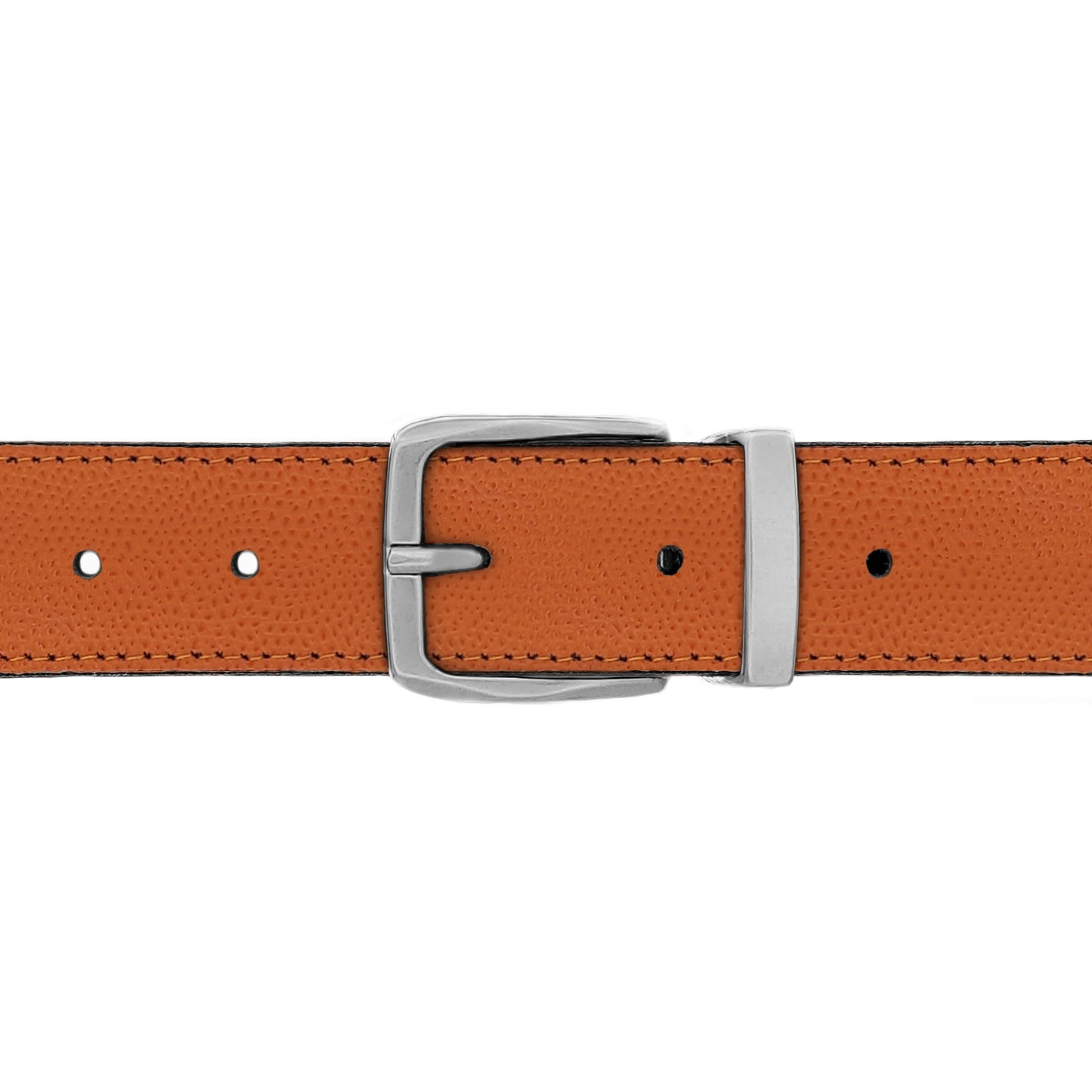 Ceinture 30 mm cuir grainé orange boucle Côme mate