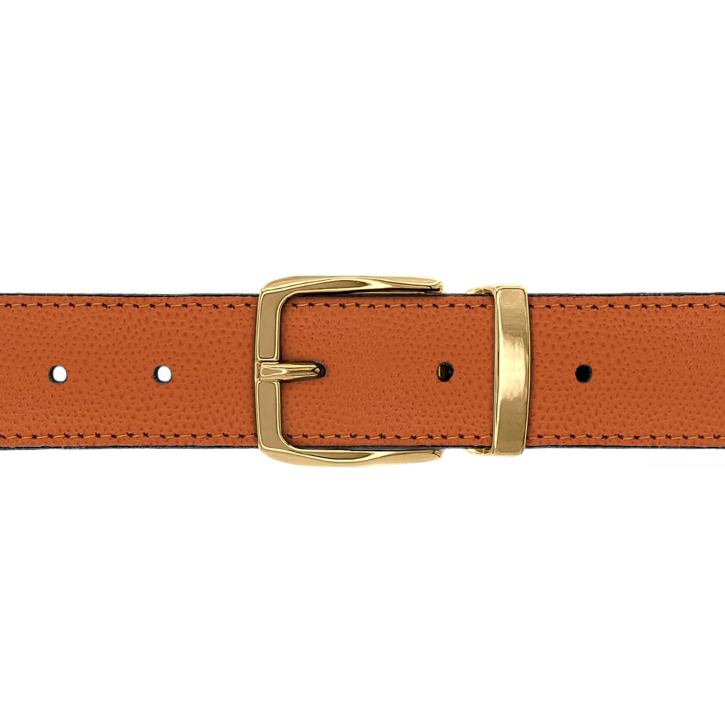 Ceinture 30 mm cuir grainé orange boucle Côme or