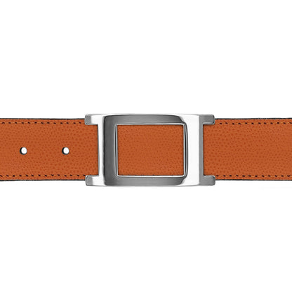 Ceinture 30 mm cuir grainé orange boucle Portofino argent