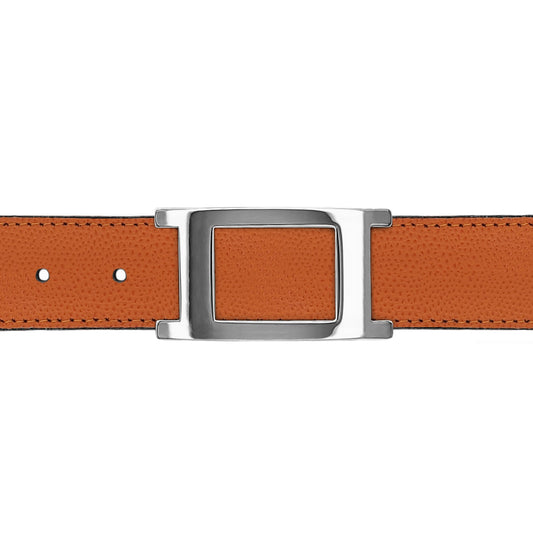 Ceinture 30 mm cuir grainé orange boucle Portofino argent