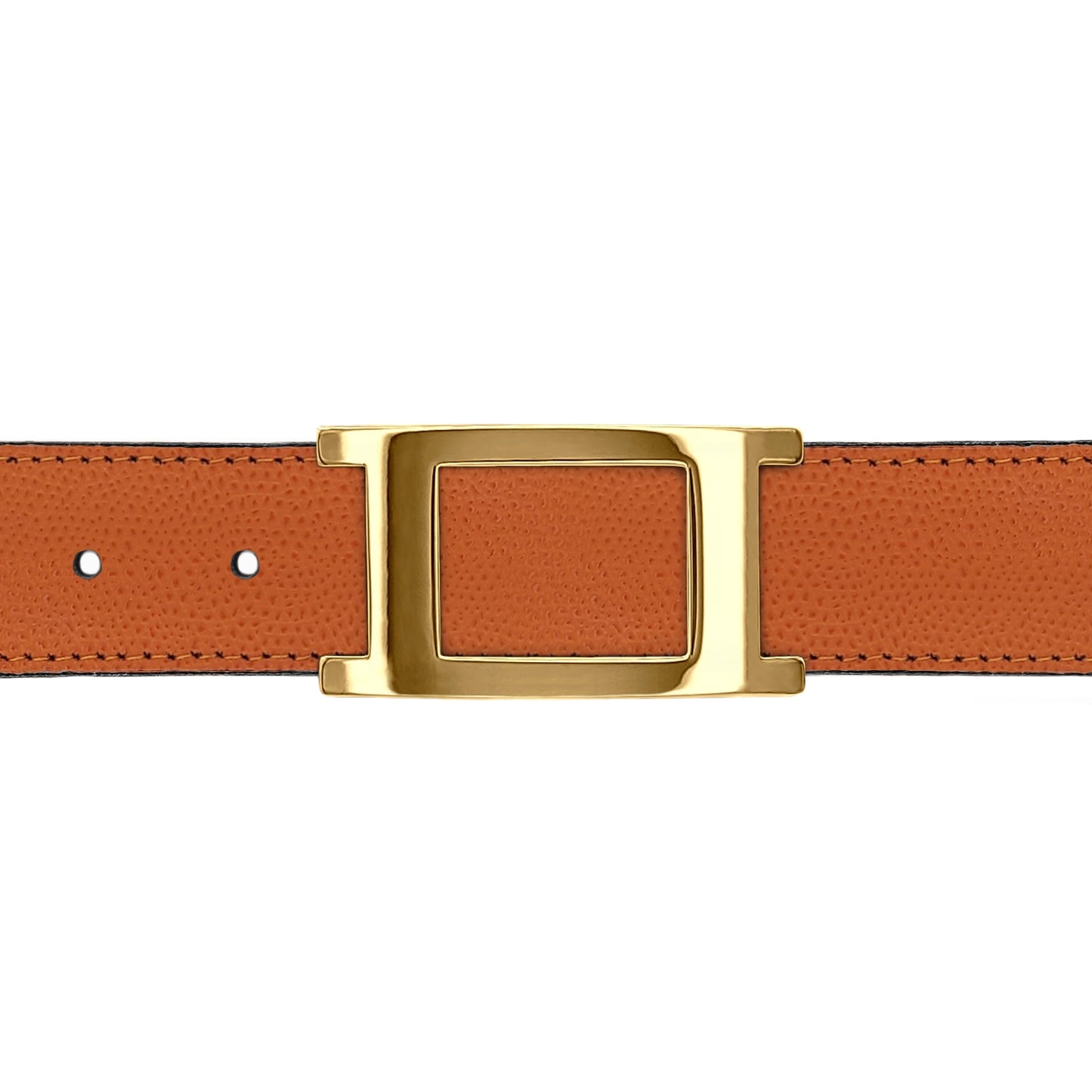 Ceinture 30 mm cuir grainé orange boucle Portofino or