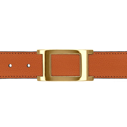 Ceinture 30 mm cuir grainé orange boucle Portofino or