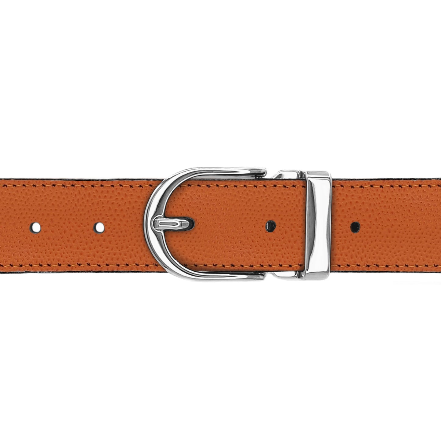 Ceinture 30 mm cuir grainé orange boucle Roma argent
