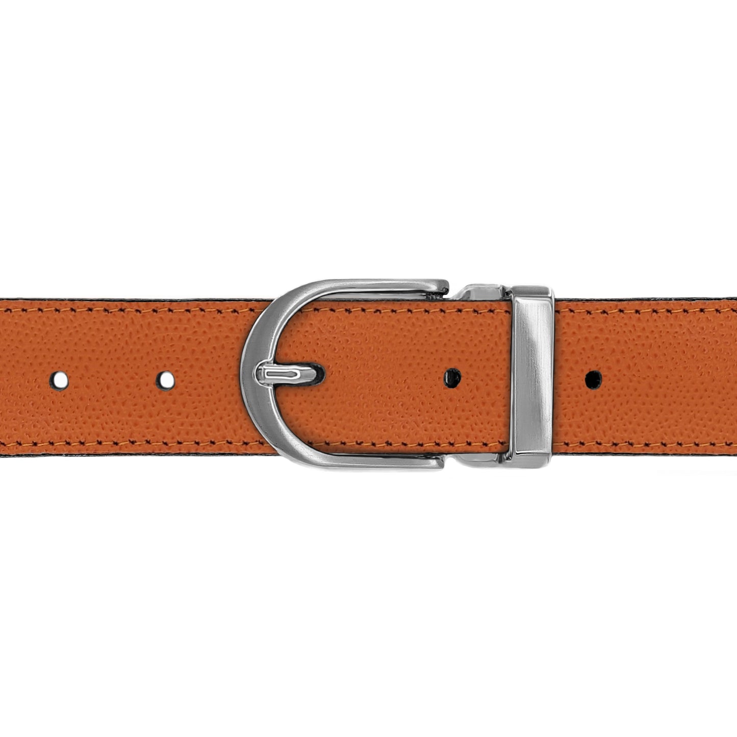 Ceinture 30 mm cuir grainé orange boucle Roma mate