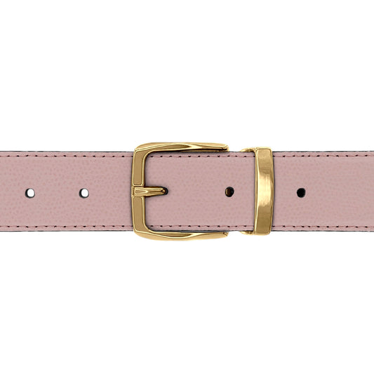Ceinture 30 mm cuir grainé rose clair boucle Côme or